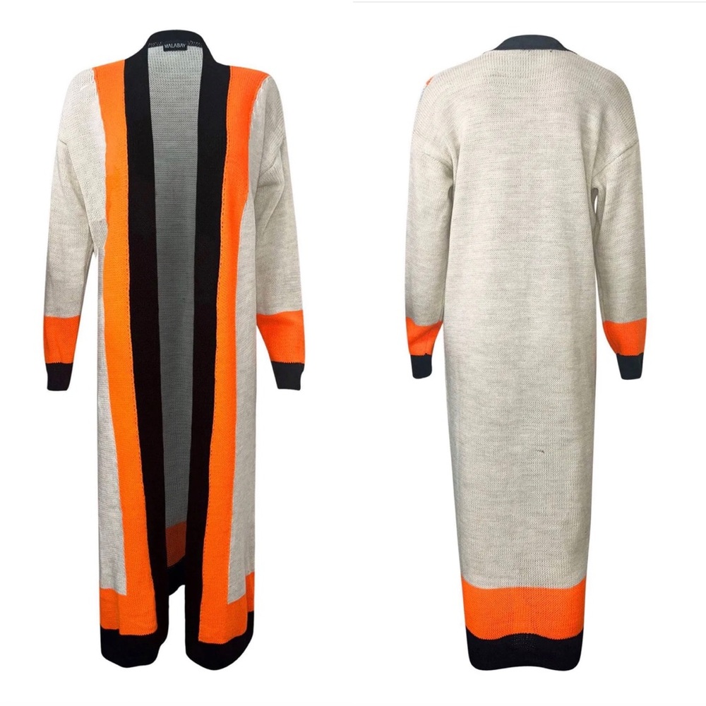 #14 Cersei Colour Block Longline Knitted Open Cardigan-Orange - LAST ONE - Picture 8 of 8